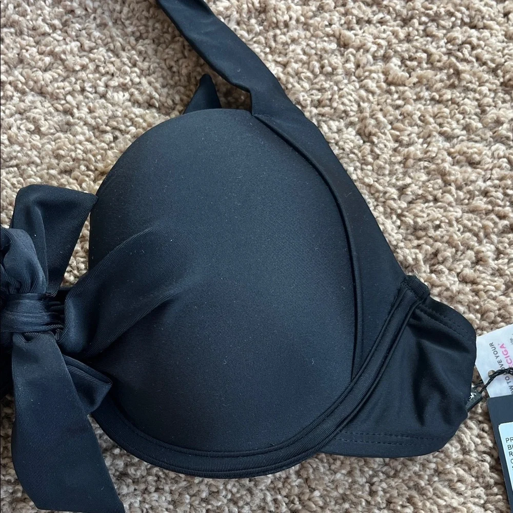 NWT RELLECIGA Black Bow Push Up Bikini Top Size M